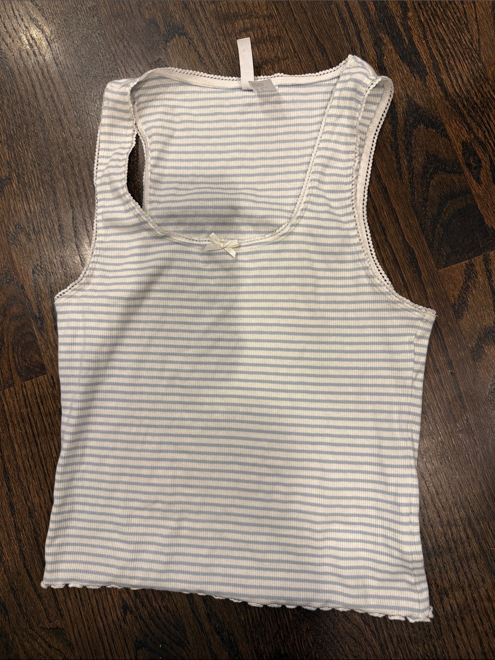 H&M divided Classic Striped Rib Tank Top - Light Blue & White ruffle